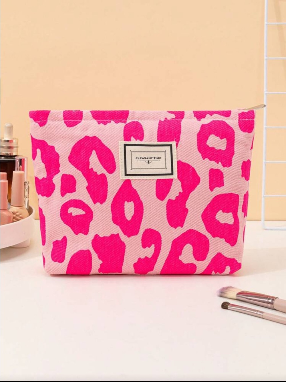 Pink Leopard Print Cosmetic Pouch